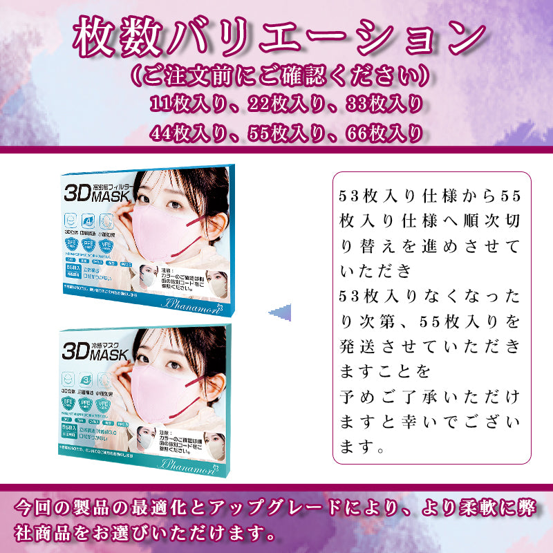 マスク 不織布 立体冷感 44枚 バイカラー 小顔 丸顔 丸顔小 面長 3D 冷感 3層 おしゃれ 立体マスク 柔らかい 息しやすい 顔型 男女人気