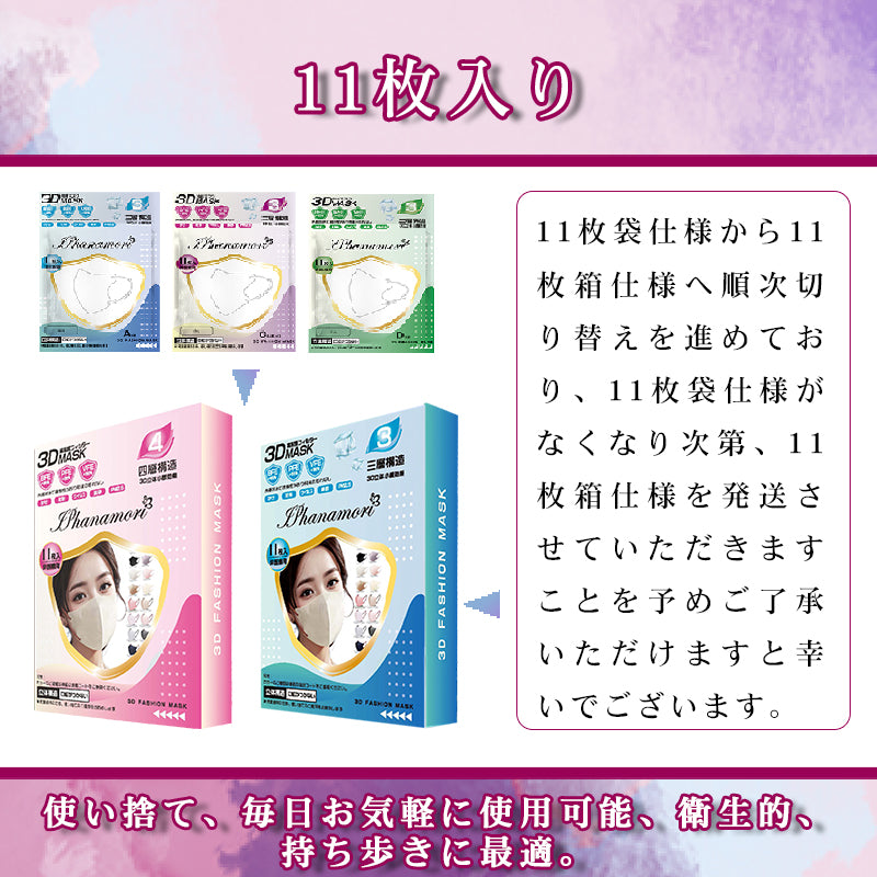 マスク 不織布 立体冷感 44枚 バイカラー 小顔 丸顔 丸顔小 面長 3D 冷感 3層 おしゃれ 立体マスク 柔らかい 息しやすい 顔型 男女人気